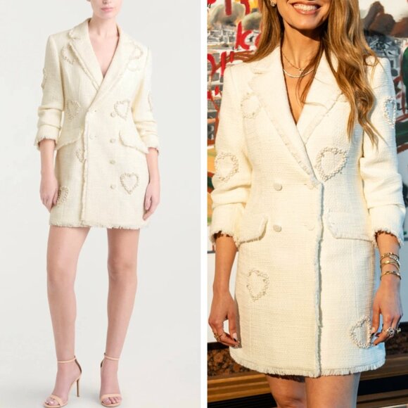 BEST NWT Cinq a Sept 5a7 Beaded Heart Joel Mini Dress - Gardenia Ivory Tweed - Picture 1 of 9